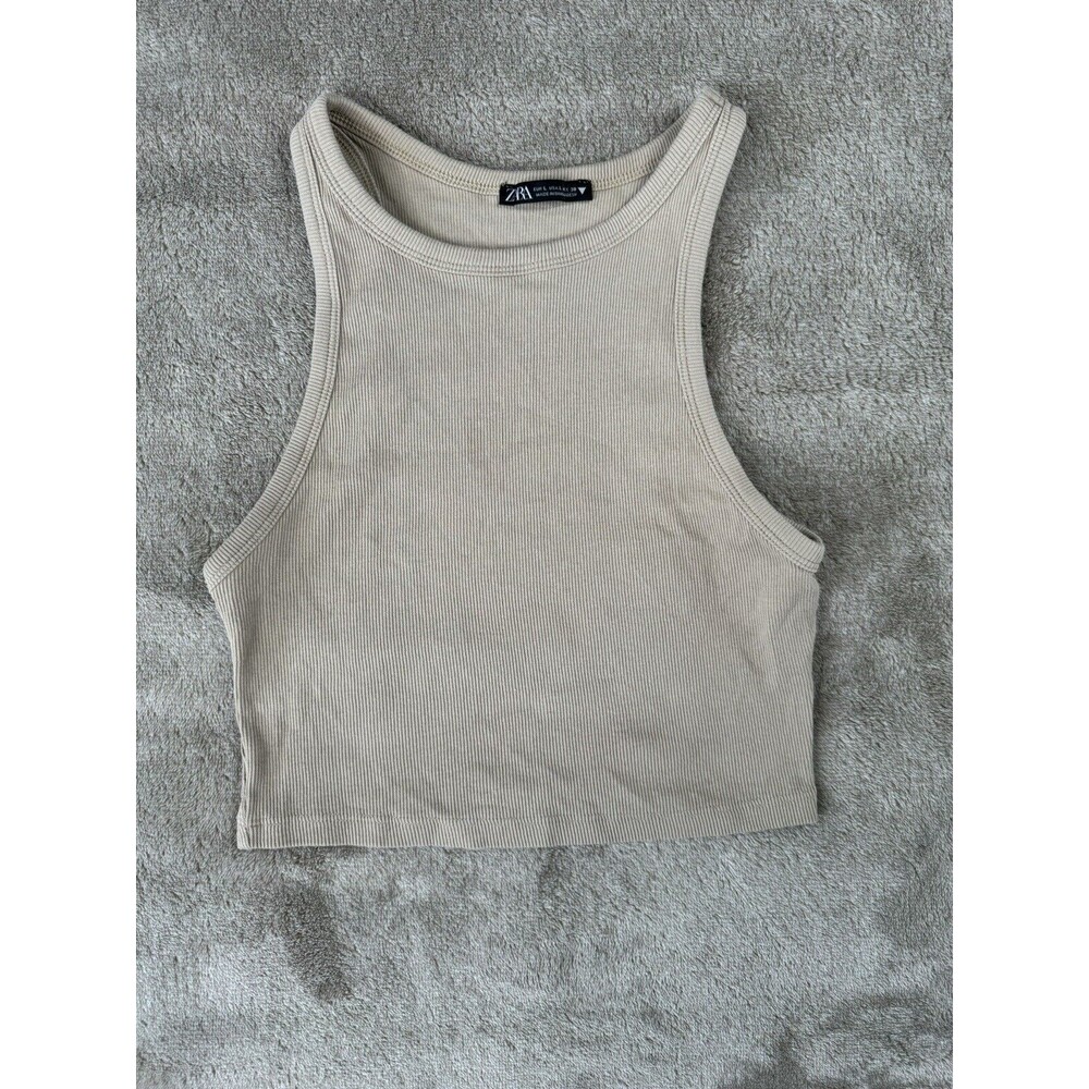 ZARA Cropped  Ribbed Tank Tan Size L